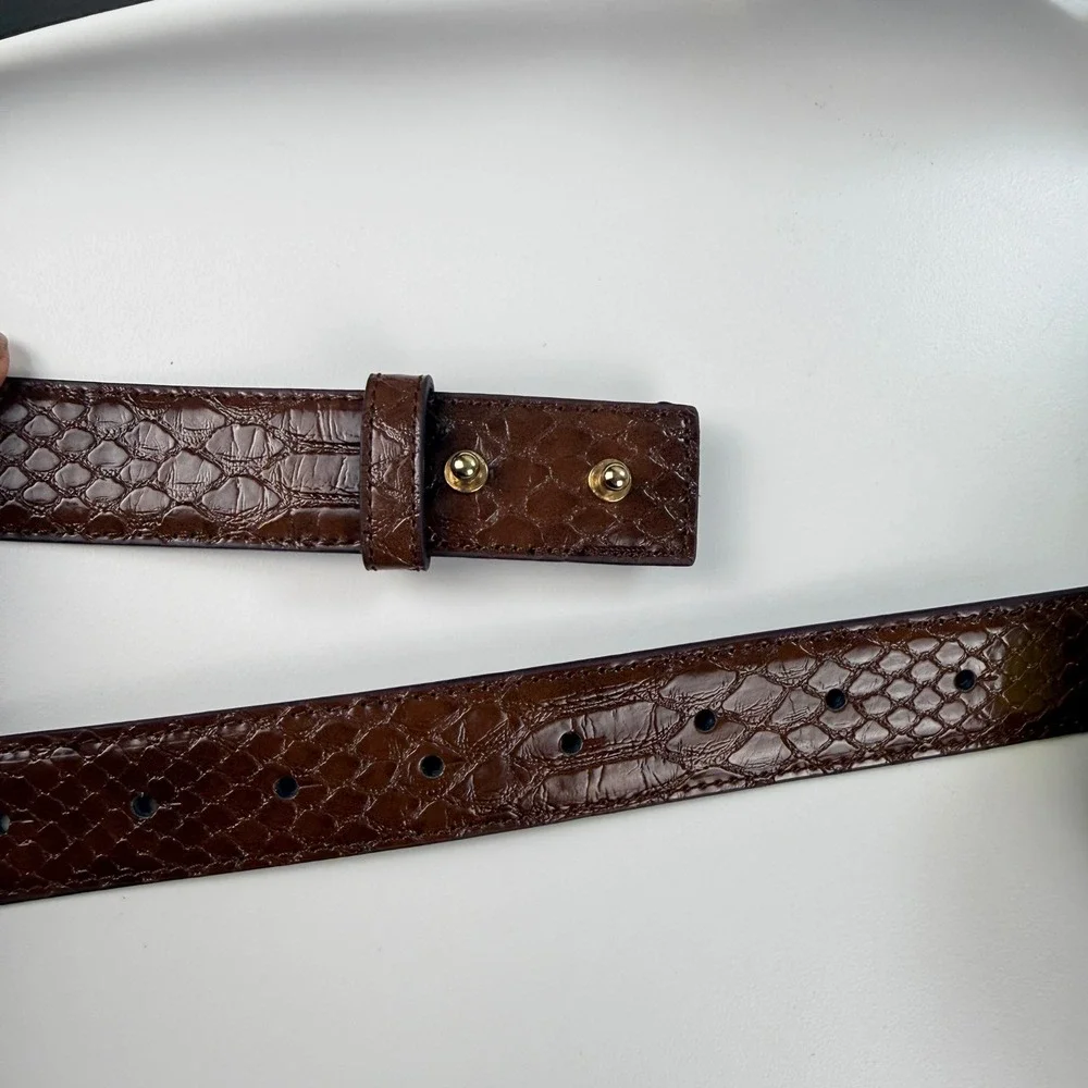 LOFT Womens Large Horsebit Waist Belt Brown Faux Croc Gold Equestrian NEW